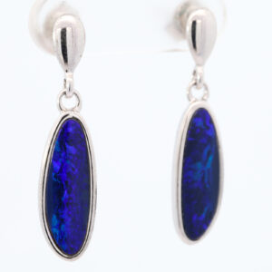 Sterling Silver Blue Purple Australian Doublet Opal Earrings