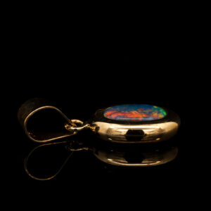 Yellow Gold Blue Green Yellow Orange Red Australian Doublet Opal Pendant Necklace