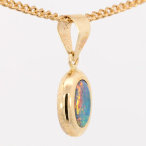 Yellow Gold Blue Green Yellow Orange Red Australian Doublet Opal Pendant Necklace