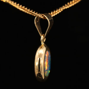 Yellow Gold Blue Green Yellow Orange Red Australian Doublet Opal Pendant Necklace