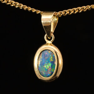 Yellow Gold Blue Green Yellow Orange Red Australian Doublet Opal Pendant Necklace