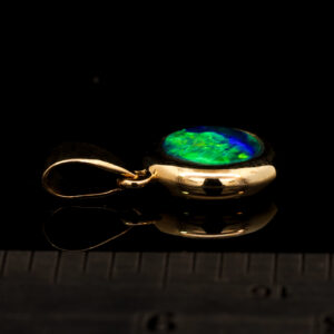 Yellow Gold Blue Green Australian Doublet Opal Pendant Necklace