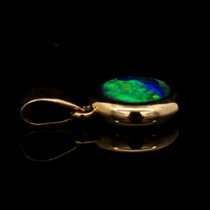 Yellow Gold Blue Green Australian Doublet Opal Pendant Necklace