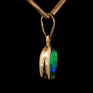 Yellow Gold Blue Green Australian Doublet Opal Pendant Necklace