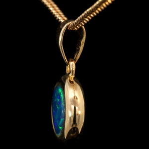 Yellow Gold Blue Green Australian Doublet Opal Pendant Necklace