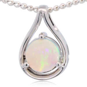 White Gold Blue Green Solid Australian Crystal Opal Pendant Necklace