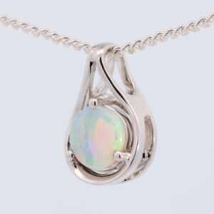 White Gold Blue Green Solid Australian Crystal Opal Pendant Necklace