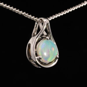 White Gold Blue Green Solid Australian Crystal Opal Pendant Necklace