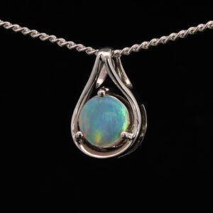 White Gold Blue Green Solid Australian Crystal Opal Pendant Necklace