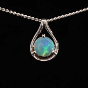 White Gold Blue Green Solid Australian Crystal Opal Pendant Necklace