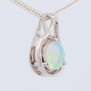 White Gold Blue Green Solid Australian Crystal Opal Pendant Necklace