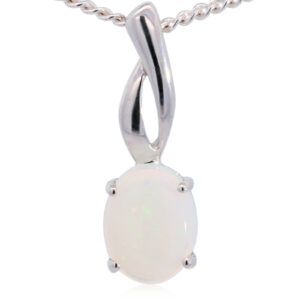White Gold Blue Green Solid Australian Crystal Opal Pendant Necklace
