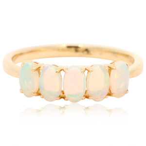 Yellow Gold Blue Green Yellow Solid Australian Crystal Opal Engagement Ring