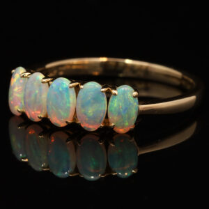 Yellow Gold Blue Green Yellow Solid Australian Crystal Opal Engagement Ring