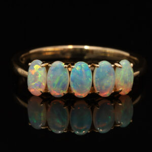 Yellow Gold Blue Green Yellow Solid Australian Crystal Opal Engagement Ring