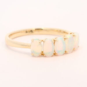 Yellow Gold Blue Green Yellow Solid Australian Crystal Opal Engagement Ring