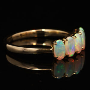 Yellow Gold Blue Green Yellow Solid Australian Crystal Opal Engagement Ring