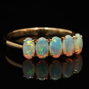 Yellow Gold Blue Green Yellow Solid Australian Crystal Opal Engagement Ring