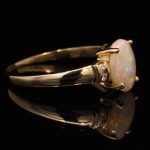 Yellow Gold Blue Green Orange Pink Purple Solid Australian Crystal Opal and Diamond Engagement Ring