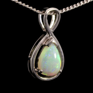 White Gold Blue Green Yellow Orange Solid Australian Crystal Opal Pendant Necklace