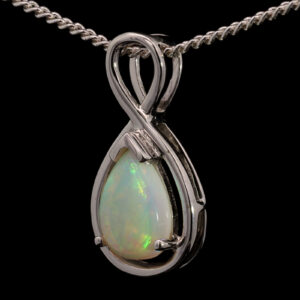 White Gold Blue Green Yellow Orange Solid Australian Crystal Opal Pendant Necklace