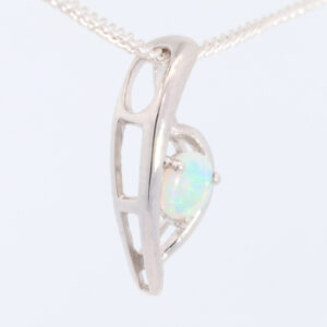 White Gold Blue Green Solid Australian Crystal Opal Pendant Necklace