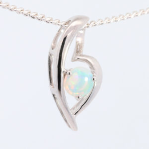 White Gold Blue Green Solid Australian Crystal Opal Pendant Necklace