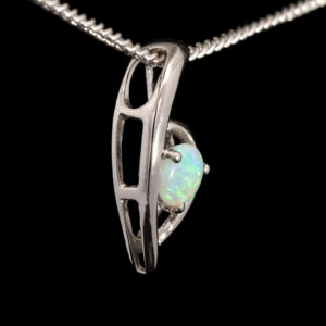 White Gold Blue Green Solid Australian Crystal Opal Pendant Necklace