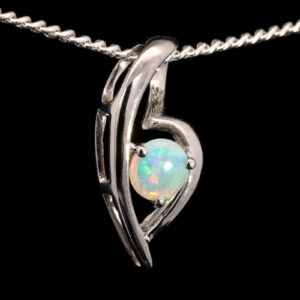 White Gold Blue Green Solid Australian Crystal Opal Pendant Necklace