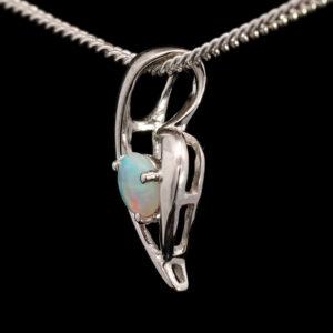 White Gold Blue Green Solid Australian Crystal Opal Pendant Necklace