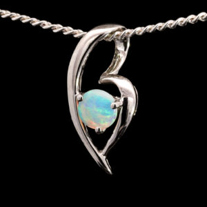 White Gold Blue Green Solid Australian Crystal Opal Pendant Necklace