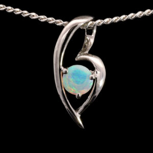 White Gold Blue Green Solid Australian Crystal Opal Pendant Necklace