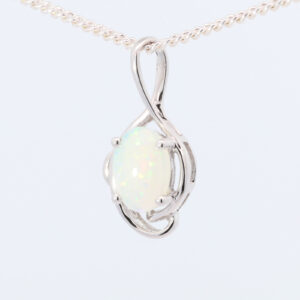 White Gold Blue Green Yellow Orange Solid Australian Crystal Opal Pendant Necklace