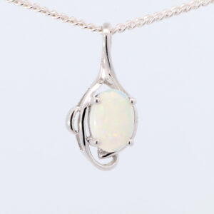 White Gold Blue Green Yellow Orange Solid Australian Crystal Opal Pendant Necklace