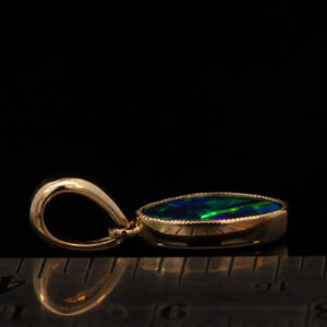 Yellow Gold Blue Green Australian Doublet Opal Pendant Necklace