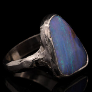 Sterling Silver Blue Green Purple Solid Australian Boulder Opal Ring