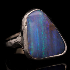 Sterling Silver Blue Green Purple Solid Australian Boulder Opal Ring