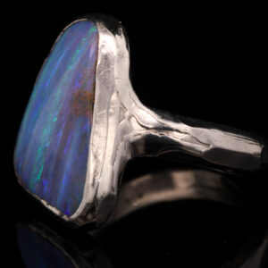 Sterling Silver Blue Green Purple Solid Australian Boulder Opal Ring