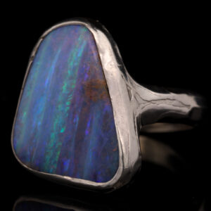 Sterling Silver Blue Green Purple Solid Australian Boulder Opal Ring