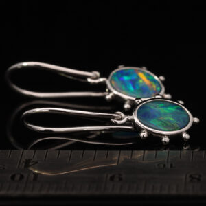 White Gold Blue Green Yellow Orange Australian Doublet Opal Earrings