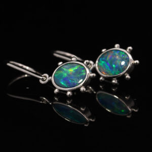 White Gold Blue Green Yellow Orange Australian Doublet Opal Earrings