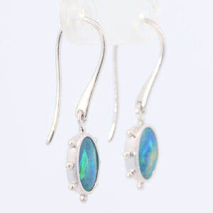 White Gold Blue Green Yellow Orange Australian Doublet Opal Earrings