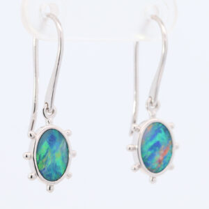 White Gold Blue Green Yellow Orange Australian Doublet Opal Earrings