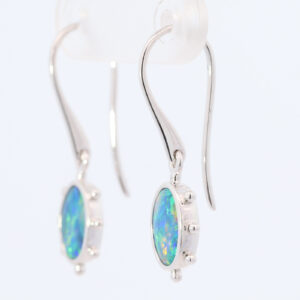 White Gold Blue Green Yellow Orange Australian Doublet Opal Earrings