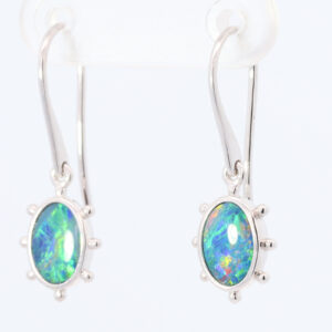 White Gold Blue Green Yellow Orange Australian Doublet Opal Earrings