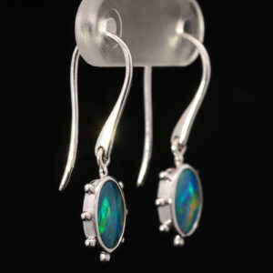 White Gold Blue Green Yellow Orange Australian Doublet Opal Earrings