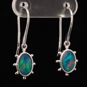 White Gold Blue Green Yellow Orange Australian Doublet Opal Earrings