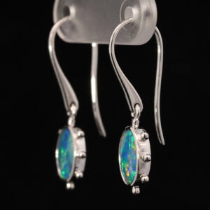 White Gold Blue Green Yellow Orange Australian Doublet Opal Earrings