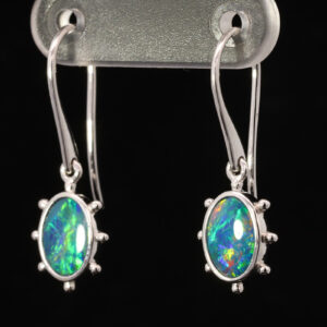 White Gold Blue Green Yellow Orange Australian Doublet Opal Earrings