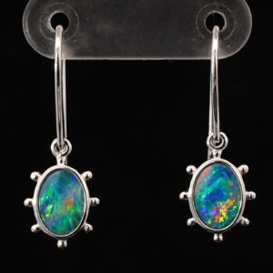 White Gold Blue Green Yellow Orange Australian Doublet Opal Earrings